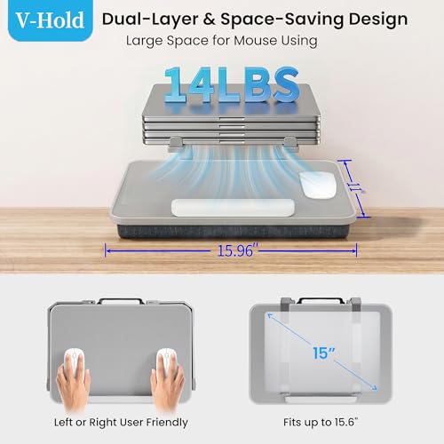 V-Hold Laptop Lap Desk with Foldable Stand, Lightweight Laptop Stand for Bed, Fits up to 15.6" Laptops & MacBook, Lightweight Lap Tray Table with Pillow Cushion for Bed & Couch