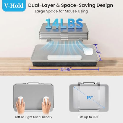 V-Hold Laptop Lap Desk with Foldable Stand, Lightweight Laptop Stand for Bed, Fits up to 15.6" Laptops & MacBook, Lightweight Lap Tray Table with Pillow Cushion for Bed & Couch