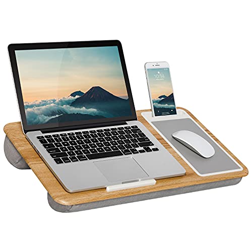 LapGear Compact Lap Desk - Black - Fits up to 13.3 Inch Laptops - Style No. 43108 & Home Office Lap Desk with Device Ledge, Mouse Pad, and Phone Holder - Oakwood - Fits up to 15.6 Inch Laptops