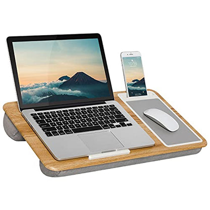 LapGear Compact Lap Desk - Black - Fits up to 13.3 Inch Laptops - Style No. 43108 & Home Office Lap Desk with Device Ledge, Mouse Pad, and Phone Holder - Oakwood - Fits up to 15.6 Inch Laptops