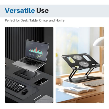 YICOSUN Adjustable Laptop Cooling Stand with 2 Quiet Fans & RGB Lighting, Aluminum Alloy & Foldable Ergonomic Design for MacBook, Lenovo, ASUS, Dell 10-16 Inch, Perfect for Gaming, DJ, Office - Black - color: Black