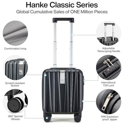 Hanke 14 Inch Underseat Carry On Luggage with Wheels Hard Shell Suitcases Carry On Bag Lightweight Small Mini Suitcase Tsa Luggage for Travel.（Jet Black） - color: Jet Black, size: Underseat 14-inch