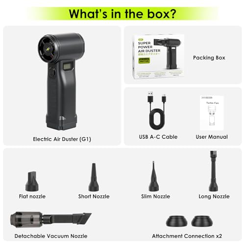 Electric Compressed Air Duster, 300,000RPM Cordless Air Blower for Dust Removal, Duster/Vacuum 2-in-1 with 10 Speeds, 20000mAh Rechargeable & 5 Nozzles Dust Blower for PC, Keyboard, Car, Outdoor