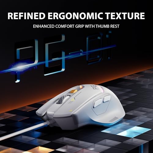 INPHIC PG1 Wired Computer Gaming Mouse Ergonomic, 12800 DPI High-Precision, 6 Programmable Buttons, RGB Backlit for Gaming - White Gray - color: White