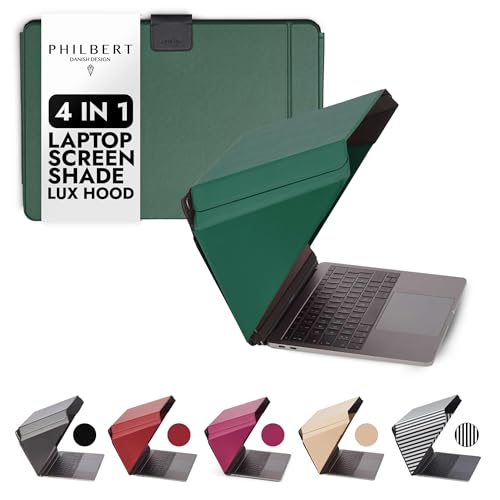4-in-1 Laptop Screen Shade – Original Lux Hood – Sun, Privacy, Heat & Contrast Protection, Freestanding with Pocket, Fits 15–16” MacBook & PC, Patented, Green - color: Green, size: 15-16in