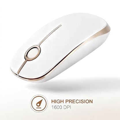 Unipows Wireless Mouse-2.4G Slim Portable Computer Mouse, White Gold | Nano Receiver, Less Noise Mobile Optical Mice for Notebook, PC, Laptop, Desktop - color: White and Gold