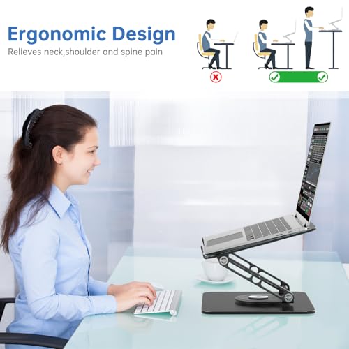 Laptop Stand for Desk Adjustable Computer Stand with 360 Rotating Base Ergonomic Laptop Riser Mount for Desk Foldable Protable Computer Desk Fits with MacBook Pro Air, - color: Rectangle, Black-Z