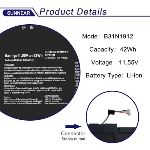 B31N1912 Laptop Battery for ASUS VivoBook 14 E410M L410M E410KA | 11.55V 42Wh; for ASUS VivoBook 14 E410MA F414MA L410MA E510MA E510KA L510MA R522MA E410MA-EK026TS L410MA-BV058TS - size: 8.86*5.2*1.3 inches B31N1912