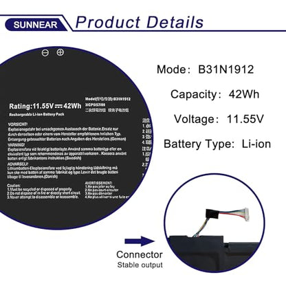B31N1912 Laptop Battery for ASUS VivoBook 14 E410M L410M E410KA | 11.55V 42Wh; for ASUS VivoBook 14 E410MA F414MA L410MA E510MA E510KA L510MA R522MA E410MA-EK026TS L410MA-BV058TS - size: 8.86*5.2*1.3 inches B31N1912