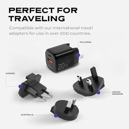 STATIK Fast-Charging GaN Power Adapter - 20W Dual USB C & USB - Foldable Compact Charger for iPhone, iPad, Samsung, Pixel - Smart Overheat Protection - Cable Not Included - size: 20W