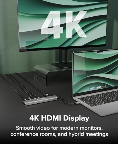 Plugable USB-C Hub 7-in-1 for Single HDMI Display, Driverless Hub, 4K HDMI, 3 USB 3.0, SD/microSD Reader, 100W Charging Compatible with Mac, Windows, Chrome, USB-C, USB4, and Thunderbolt