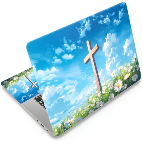 Universal Laptop Skin Sticker Decal 11-15.6 Inches, Cross White Daisy | Reusable Vinyl Sticker for 12.1 13 13.3 14 15.4 Inches Notebook PC, Scratch Resistant Waterproof, Easy to Trim & Apply - color: Cross White Daisy