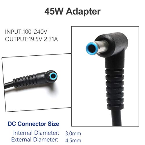 Always-On Safe, 45W Blue Tip Charger for HP Laptop Model 14 | Zero-heat 45W blue tip charger. Prevents overcharging 24/7. Fits HP laptop model 14 series: 14-dq, 14-dk, 14-cf, 14-ak, 14m.