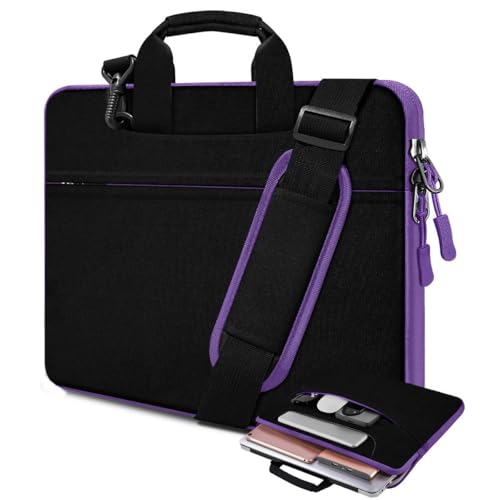 Laptop Case 15.6 inch Shoulder Bag, Durable Shockproof Protective Computer Carrying Briefcase with Multi-Pockets and Strap Compatible with Most 15.6 inch Notebooks,Black-Purple - color: Black-purple, size: 15.6"