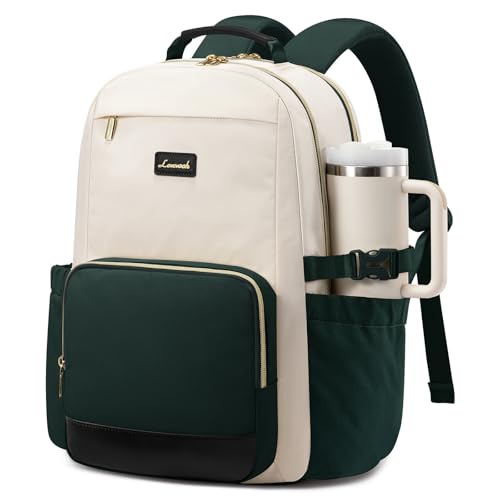 LOVEVOOK Laptop Backpack for Women with Pouch Pocket for Large Capacity Cup,15.6 Inch Teacher Nurse College Work Backpack Purse,Waterproof Laptop Bag Computer Back Pack for Travel, Beige-Green-Black - color: Beige - Dark Green - Black, size: 15.6 Inch