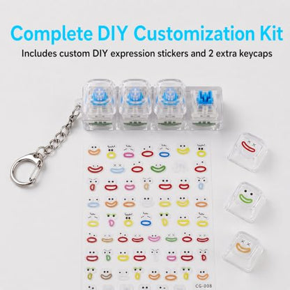Keyboard Fidget Keychain, LED Clicker Fidget Toy, Sensory Stress Relief,2-Pack 4-Key Mechanical Switches, Crystal Rounded Keycaps, Adjustable LED Glow, DIY Stickers & Spare Keycaps Included
