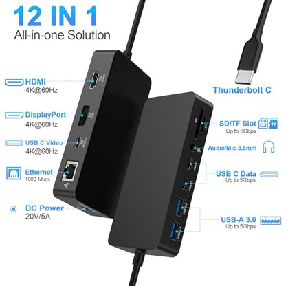 New Surface Thunderbolt 4 Dock Triple Displays 4K@60Hz HDMI+USB C+DP Compatible Surface Pro 12/11/10/9/8/X/7+/7, Surface Laptop 7/6/5/4/3, Surface Go 4/3/2/1, Surface Laptop Go 3/2/1, Surface Book 3/2