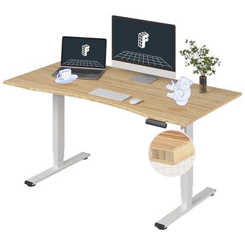 FlexiSpot E6 Bamboo 3-Stage Dual Motor 60 x 30 Electric Standing Desk Sit Stand Up Desk, Holds 220 lbs, Adjustable Height w/ Memory Presets, Solid Bamboo Curved Desktop & White Frame, Ships in 2 Boxes - color: White Frame+curved Top, size: 60"x30" Bamboo