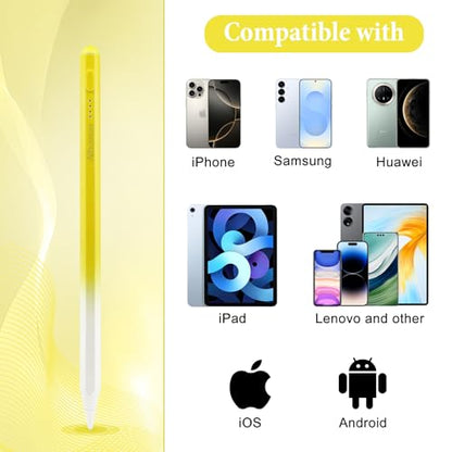Universal Stylus Pen for iPad iPhone Android Tablets, No Bluetooth or Pairing Needed, USB-C Fast Charging, 4 LED Battery Indicators, Works with Most Touchscreen Devices, Yellow Gradient