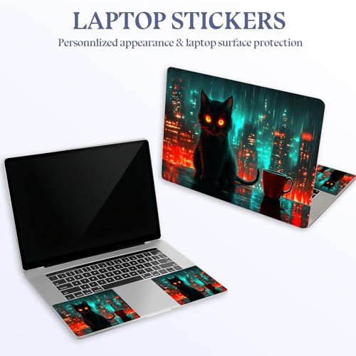 Universal Laptop Skin Sticker Decal,15.6 Inch Laptop Vinyl Cover for 13" 14" 15.6" Laptop,Scratch-Resistant Waterproof Protector Wrap,Reusable with Wrist Pads,Cyberpunk Cat Red Cup - color: Cyberpunk Cat Red Cup