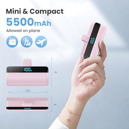 Mini Portable Charger for iPhone 17/16/15,Upgraded 5500mAh PD USB C Power Bank,Travel Essentials Pocket Phone Charger Battery Pack for iPhone 17/17 Pro Max/16/16 Pro/15 Series,Galaxy Android-Pink - color: Pink