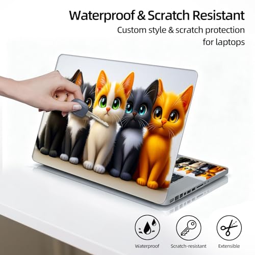 Universal Laptop Skin Sticker Decal, 12"-15.6" Aesthetic Vinyl Wrap, Cute Kittens Group Waterproof Notebook Cover Art Protector for MacBook HP Dell Lenovo, Fits 13" 14" 15" 15.6" - color: Cute Kittens Group