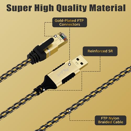 USB to Ethernet Cable 10 FT, USB-A 3.0 to RJ45 Cable, FTP, 1Gbps High-Speed-Shielded LAN Network Cable, Directly Connected, Compatible with Laptop, PC, MacBook, Switch, Windows, macOS, Linux - size: 10FT