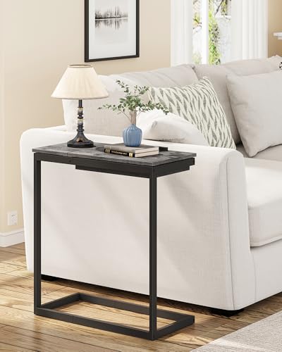 TUTOTAK Large C Shaped End Table, Side Table, Couch Computer Table C Table | Tilting Laptop Stand with Storage, Computer Couch table for Living Room, Bedroom, Charcoal Grey TB01BY089 - color: Charcoal Grey, style: Modern