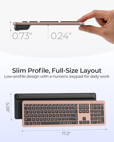 seenda Rechargeable Wireless Keyboard and Mouse Combo, Rose Gold & Black | Quiet, slim full-size keyboard with numpad, 2.4GHz USB receiver, USB-C charging, 3-level DPI mouse for Windows PCs/laptops - color: Rose Gold & Black