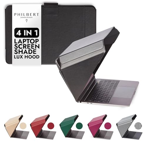 4-in-1 Laptop Screen Shade – Original Lux Hood – Sun, Privacy, Heat & Contrast Protection, Freestanding with Pocket, Fits 15–16” MacBook & PC, Patented, Black | PHILBERT Danish Design - color: Black, size: 15-16in