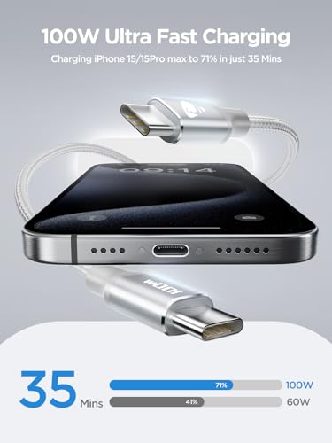 Aioneus 100W USB C to USB C Cable 6ft USBC to USBC Fast Charging Cable Braided USB Type C Charger Cable for iPhone 16 15 Pro Plus Pro Max, MacBook, iPad Pro/Air/Mini