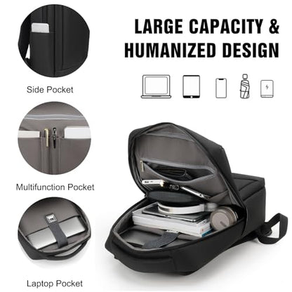 FANDARE 15.6 inch Business Laptop Rucksack Bag with USB Charging Port Mens Laptop Backpack Business Travel Rucksack Polyester Daypack with Luggage Strap Multi-Compartment for Work Commuter Dark Gray - color: Dark Gray
