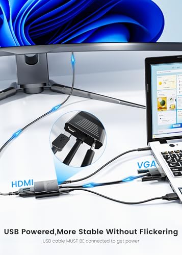FOINNEX VGA to HDMI Adapter, 1080P Converter with USB Audio from Old Computer/Laptop/Desktop/PC VGA Source to HDMI HDTV/Monitor/Projector/Displayer, 0.33FT - size: 0.33FT/0.1M VGA to HDMI Adapter