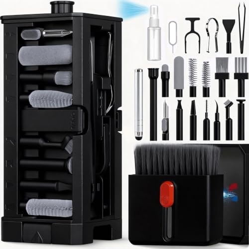 Inesore 32 in 1 Phone Cleaning Kit for iPhone AirPods MacBook Earbuds-Black | 32 tools for iPhone, AirPods, iPad, MacBook, keyboards, earbuds and camera lens; charging port, speaker and screen cleaning - color: Black