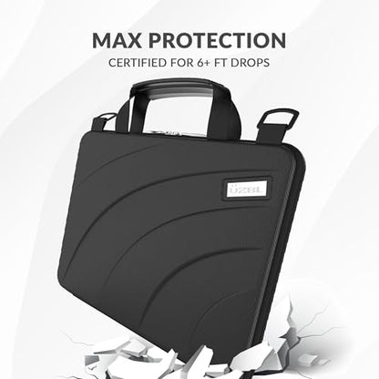 13-14 Inch Always-on Chromebook Protective Hard Case with Adjustable Shoulder Strap and Carrying Handles - color: Black Pu