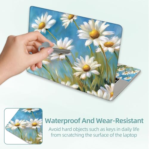 Universal Laptop Skin Decal, 3-Piece Vinyl Protector for 12 13 14 15.6" Notebook, Waterproof Anti-Scratch, Easy Trim & Bubble-Free Finish, Field of White Daisies - color: Field of White Daisies