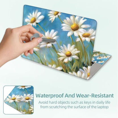 Universal Laptop Skin Decal, 3-Piece Vinyl Protector for 12 13 14 15.6" Notebook, Waterproof Anti-Scratch, Easy Trim & Bubble-Free Finish, Field of White Daisies - color: Field of White Daisies