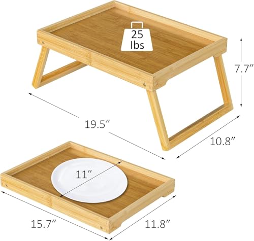 RRX Bamboo Bed Tray Table with Folding Legs, Breakfast Tray, 2 Pack (Beige) | Bed Trays for Folding Table Eating, Kitchen Serving, Food, Sofa, Snacking or Working, Laptop Desk Dinner, Snack Tray - color: Beige