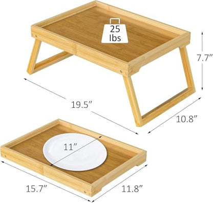 RRX Bamboo Bed Tray Table with Folding Legs, Breakfast Tray, 2 Pack (Beige) | Bed Trays for Folding Table Eating, Kitchen Serving, Food, Sofa, Snacking or Working, Laptop Desk Dinner, Snack Tray - color: Beige