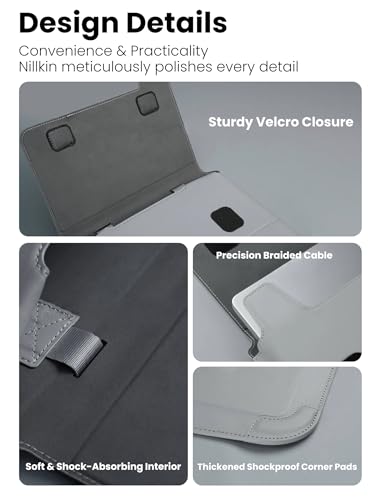 Nillkin Versatile Pro Upgraded 12-14in Laptop Sleeve with Stand & Mouse Pad | 3-in-1 Laptop Case for MacBook/Dell/HP/Lenovo, Slim, Travel Friendly, Dual-angle Stand, Magnetic Handle, PU Leather, Black - color: Gray, size: 14.2