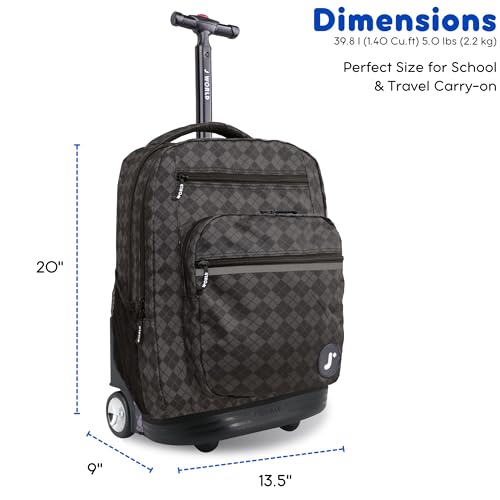 J World Sundance Laptop Rolling Backpack for Girls Boys. Roller Bookbag with Wheels, 20 Inch, Argyle Black - color: Argyle Black