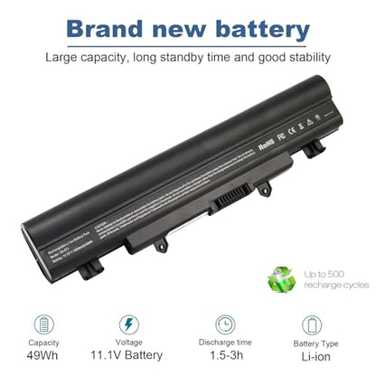 TREE.NB Laptop Battery AL14A32 for Aspire E1-571 E5-571 E5-411 E5-421 E5-511 E5-521 V3-472 V3-572 E14 E15 Touch Extensa 2509 2510 Travelmate P246 TMP246 Series, 4400mAh/11.1V/6-Cells - size: 8.05x2.03x0.78inch E5-571