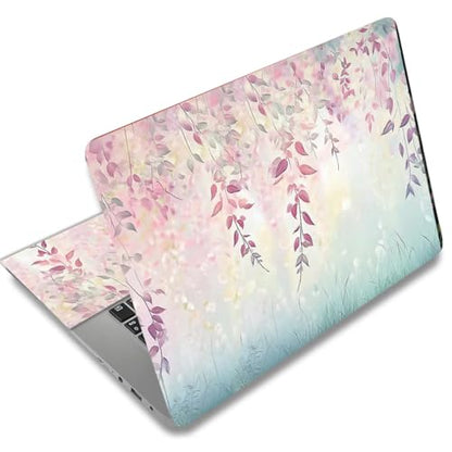 SUPERDANT Laptop Skin Decal Purple Flowers Branches and Vines Notebook Protector Sticker Fits 12 13 13.3 14 15 15.4 15.6 Inches Removable Waterproof Vinyl Personalized Cover Pink Green - color: Pink+green