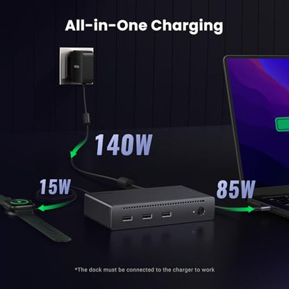 UGREEN 8-in-1 Thunderbolt 4 Docking Station, Dual 4K@60Hz, 3xTBT4, 40Gbps | Dual 4K/ Single 8K Display, 85W Charging, Gigabit Ethernet, 3xUSB A 10Gbps, Dock for Mac M1/M2/M3/M4 Pro/Max, Revodok Max 208
