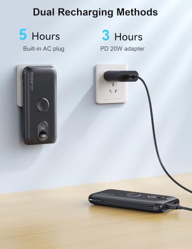 Portable Charger 10000mAh 20W, Wall Plug, 2 Cables, iWatch Charging | Digital Display, Compact Lightweight, USB C Fast Charge, USB-A 18W, Multi Protection, Travel Essential, for iPhone 17 16, Pad - color: Cosmic Black