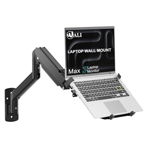 WALI Laptop Wall Mount, Fully Adjustable Laptop Arm Fits 10 to 17" Notebook, 2-in-1 Monitor Wall Mount for 17 to 32" Computer Screen, Holds up to 15.4-22lbs(GSWM001NLP), Black - size: Width 17.1", Fully Adjustable Wall Mount