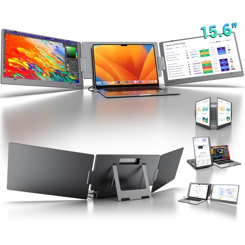 KYY Laptop Screen Extender, 15.6" Travel Portable Monitor for Laptop Alloy | Laptop Monitor Extender 1080P FHD Triple Screen with Type-C ONE Cable Connection for 13"-17" Laptop Mac/Wins/Chrome (Driver) - color: Grey