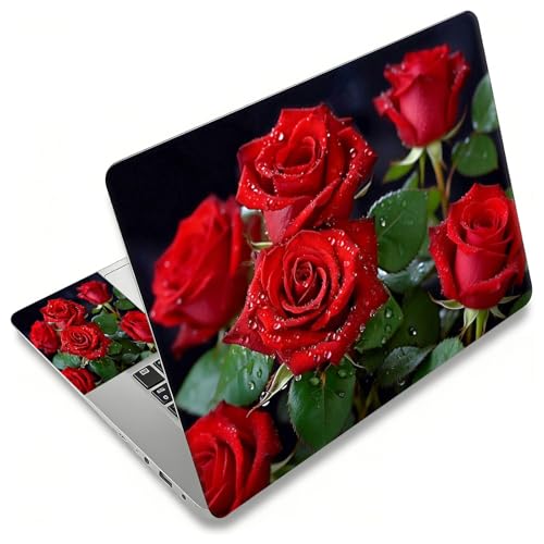 Laptop Skin Sticker Decal, Universal Reusable Vinyl Laptop Cover for 12" 13" 13.3" 14" 15" 15.4" 15.6" Notebook PC, Reusable Waterproof Scratch-Resistant with 2 Wrist Pads,Red Rose Flowers - color: Red Rose Flowers