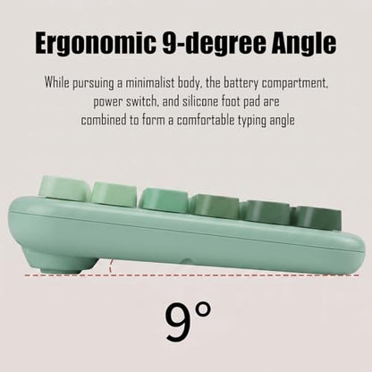 Colorful Wireless Keyboard with Magnetic Bear, Bluetooth/2.4G Dual Mode, Compact TKL Quiet Membrane Keyboard, Cute Gradient Retro Round Keycaps, Compatible with PC/Laptop/Tablet/Smartphone (Green) - color: Green