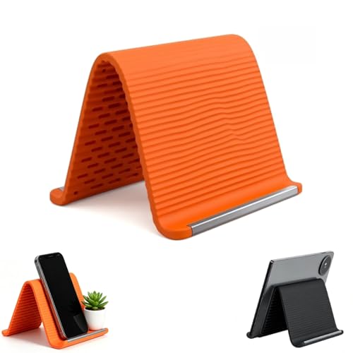 Silicone Phone Stand with Aluminum, Flexible Foldable Phone Holder, Bendable Adjustable Anti-Slip Desktop Stand for Phone Tablet Laptop, Portable Rollable Multi-Angle Stand for Home (Orange) - color: Orange
